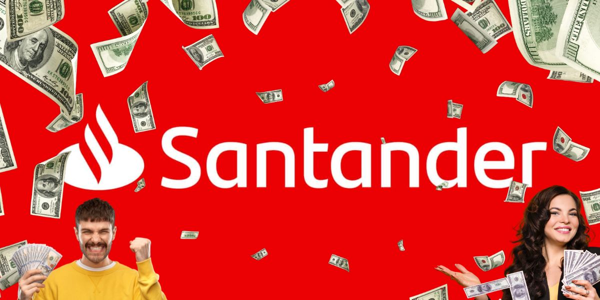 Logo do Santander e pessoas com dinheiro - Foto Reprodução Internet