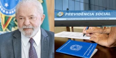 Lula, previdência social e trabalhador assinando contrato com carteira de trabalho ao lado (Fotos: Reproduções Ricardo Stuckert / PR / Globo / Freepik)