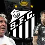 Marcelo Teixeira, Lucas Lima e escudo do Santos (Foto - Montagem TV Foco).