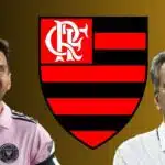 Messi, Landim e escudo do Flamengo (Foto - Montagem TV Foco).