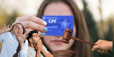 Nova lei com martelo de juiz e pessoas assustadas com fim do cartão físico do CPF - Foto Reprodução Internet