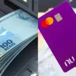 Pessoa sacando dinheiro / Cartão do Nubank - Montagem TVFOCO