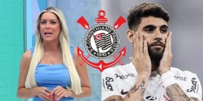 Renata Fan, Yuri Alberto e escudo do Corinthians (Foto - Montagem TV Foco).