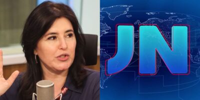 Simone Tebet / Logo do Jornal Nacional - Montagem TVFOCO