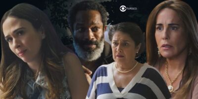 Anely, Gentil, Angelina e Irene em Terra e Paixão (Foto: Reprodução / Globo / Montagem TV Foco)