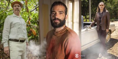 Belarmino (Antonio Calloni), José Inocêncio (Humberto Carrão) e Firmino (Enrique Diaz) em Renascer (Foto: Reprodução / Globo)