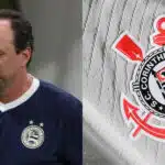 Rogério Ceni, técnico do Bahia, e o logo do Corinthians (Foto: Divulgação)