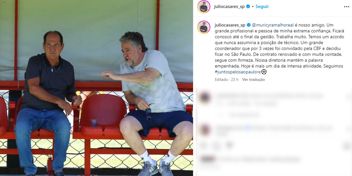 Comunicado de Julio Casares em suas redes sociais (Reprodução: Instagram)