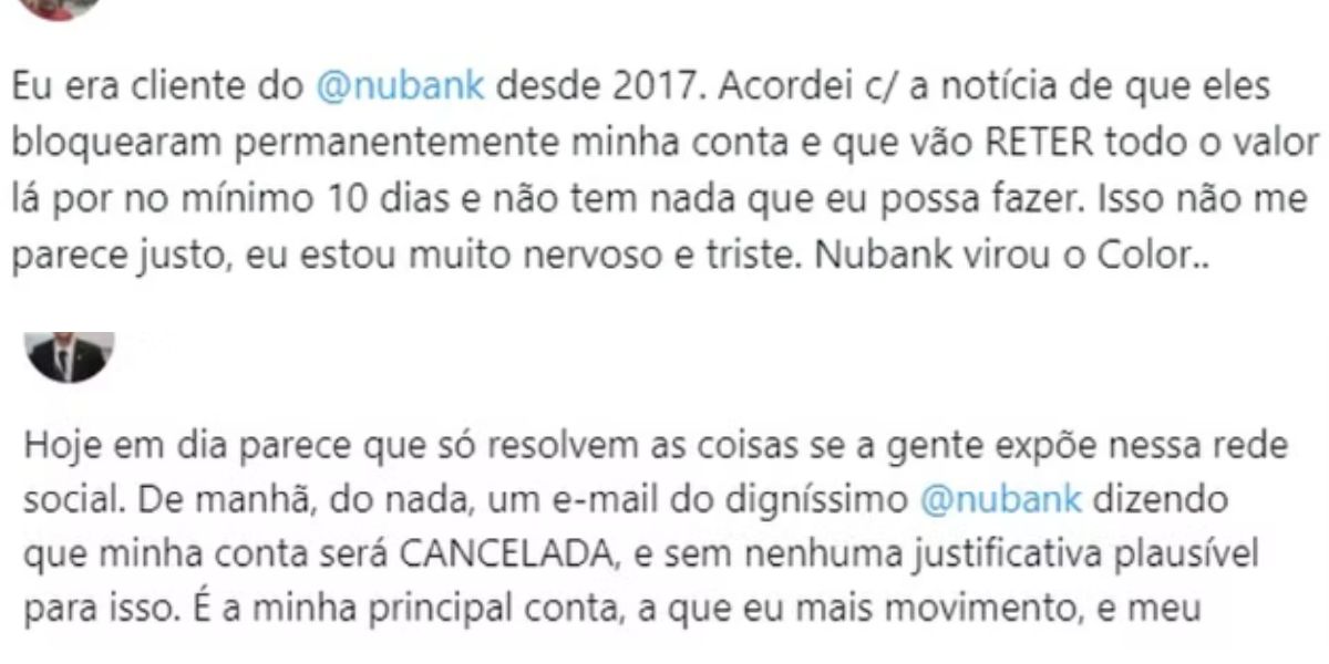 Clientes reclamam das contas bloqueadas (Reprodução: X)