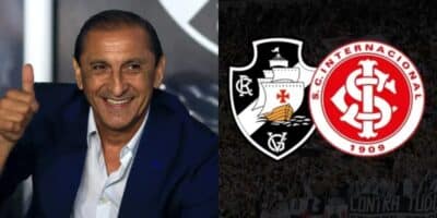 Ramón Díaz e escudos do Vasco e Internacional - (Foto: Reprodução / Internet)