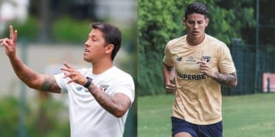 Técnico Thiago Carpini e o jogador James Rodriguez - (Foto: Montagem TV Foco)