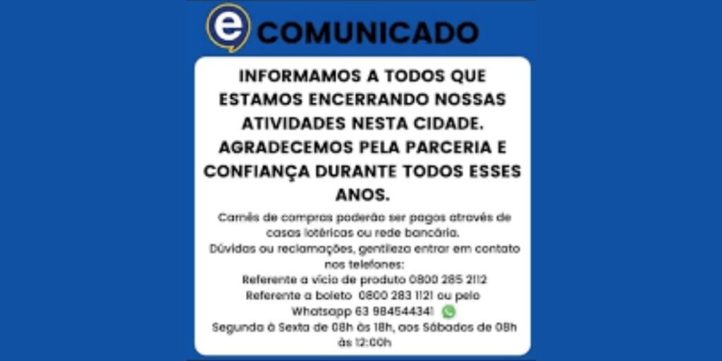 Comunicado que a Eletrosom emitiu a clientes e funcionários (Foto Reprodução/Facebook)