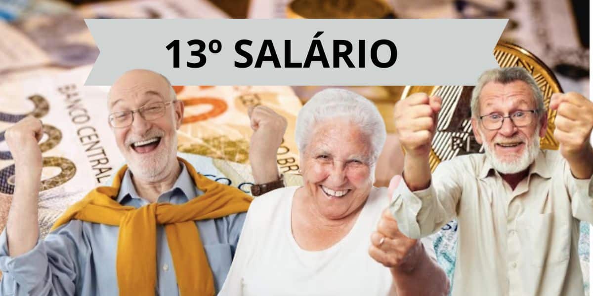 13º salário, notas de dinheiro e idosos felizes (Fotos: Reproduções / Freepik / Canva / Montagem)