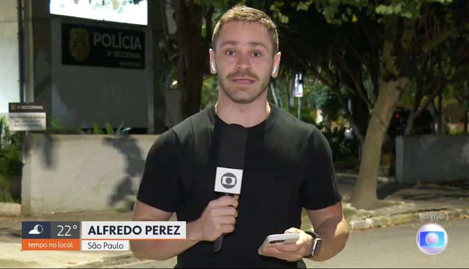 Alfredo Perez dando mais detalhes do ocorrido, no Hora 1, jornal da madrugada da Globo (Foto Reprodução/Globoplay)