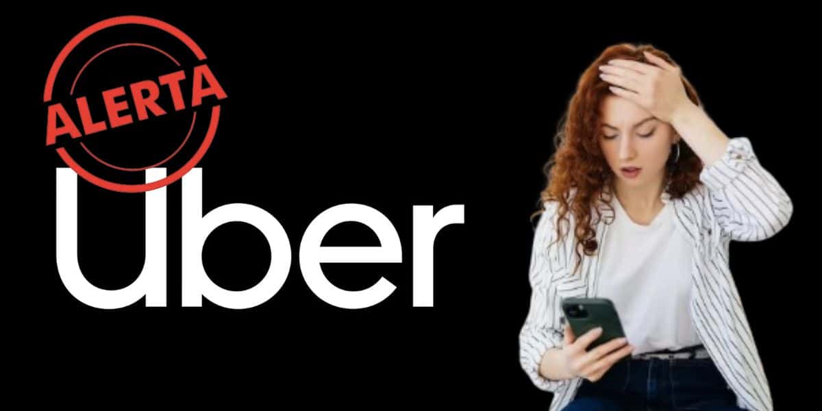 Alerta, logo da Uber e mulher preocupada (Fotos: Reproduções / Internet / Freepik)