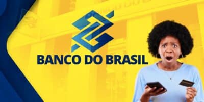 Banco do Brasil e mulher chocada segurando o cartão de crédito e celular (Fotos: Reproduções / Internet / Freepik)