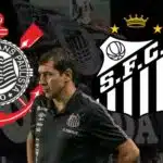 Carille  e escudos de Corinthians e Santos  (Foto - Montagem TV Foco).