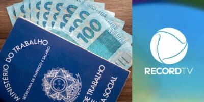 Carteira de trabalho, notas de cem reais e logo da Record (Fotos: Reproduções / Internet / Motagem)