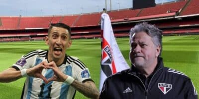 Casares, bandeira do São Paulo e Di Maria (Foto - Montagem TV Foco).