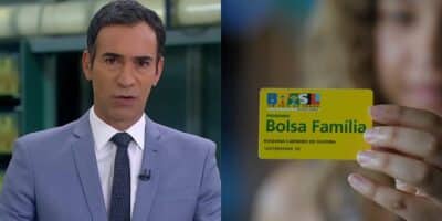 César Tralli no JH, da Globo / Cartão do Bolsa Família - Montagem TVFOCO