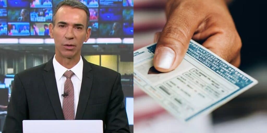 César Tralli no Jornal Hoje e pessoa segurando a CNH (Fotos: Reproduções / Globo / Freepik)