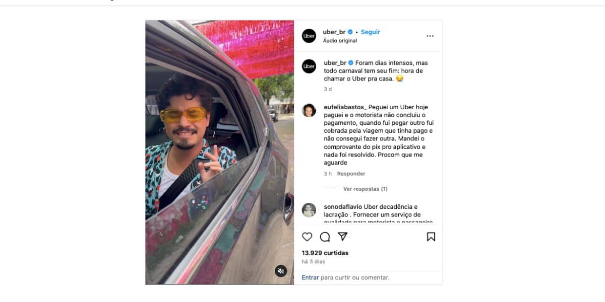 Comunicado da Uber sobre Carnaval (Foto: Reprodução / Instagram)