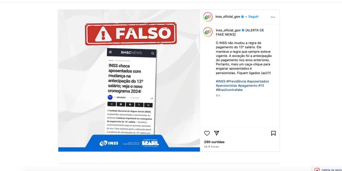 Comunicado do INSS (Foto: Reprodução / Instagram) 