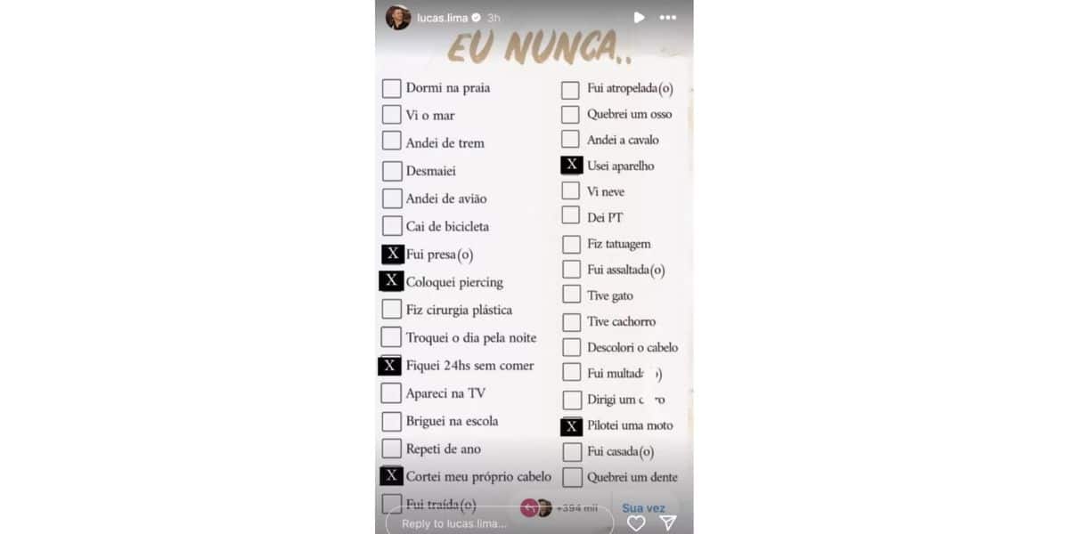 Eu nunca de Lucas Lima (Foto: Reprodução / Instagram)