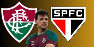 Fernando Diniz e escudos do Fluminense e São Paulo  (Foto - Montagem TV Foco).