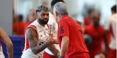 Tite e Gabigol - Foto | Reprodução: Alexandre Vidal/Flamengo