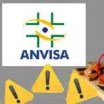 Logo da Anvisa, pessoas com danos nos olhos, e doce com metal proibido - Foto Reprodução Internet