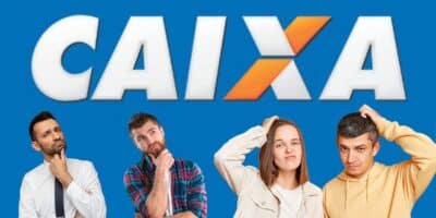 Logo da Caixa e pessoas com dúvida - Foto Reprodução Internet