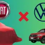 Logo da Fiat, T-Cross e logo da Volkswagen - Foto Reprodução Internet