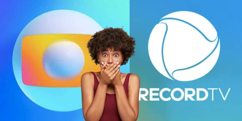 Logo da Globo e da Record, e mulher chocada (Fotos: Reproduções / Internet / Freepilk)