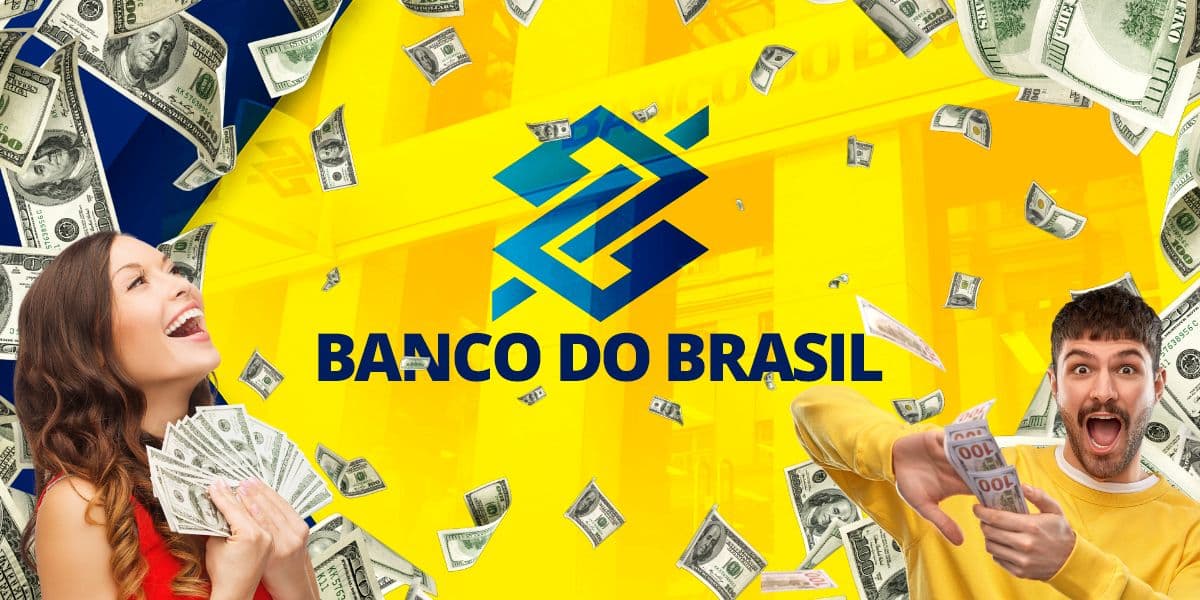 Banco do Brasil logo and people with extra money - image reproduction online