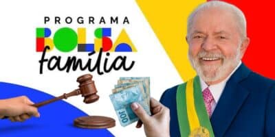 Logo do Bolsa Família, Lula e martelo de juiz com nova Lei - Foto Reprodução Internet