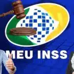 Logo do INSS, idosos com grana e martelo de juiz com nova lei - Foto Reprodução Internet