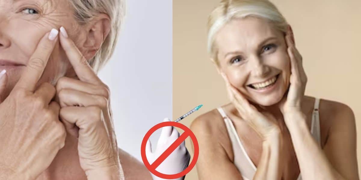 A woman with wrinkles and without wrinkles and a Botox needle (Photo: Copy / Freepik / Montage)