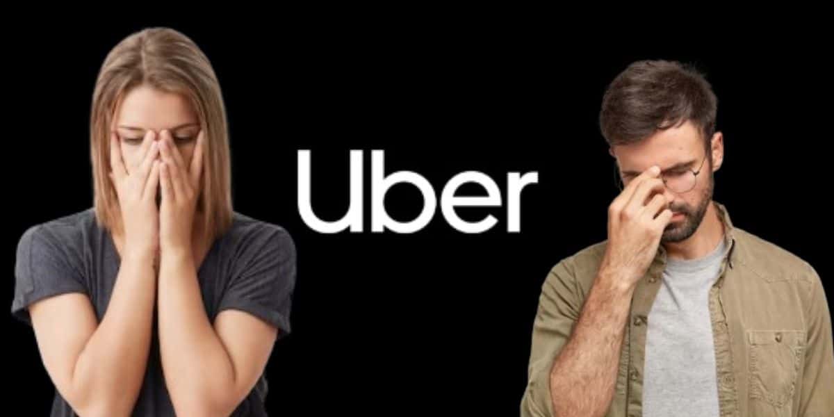 Mulher e homem triste, e logo da Uber (Fotos: Reproduções / Freepik / Internet) 