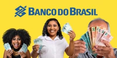 Mulheres com notas de cem reais, senhor segurando dinheiro e logo do Banco do Brasil (Fotos: Reproduções / Internet / Freepik)