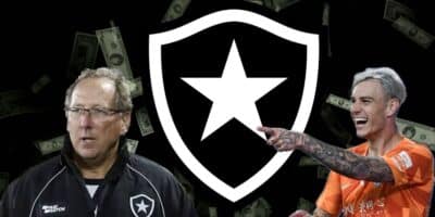 Roger Guedes, escudo Botafogo e John Textor (Foto - Montagem TV Foco).