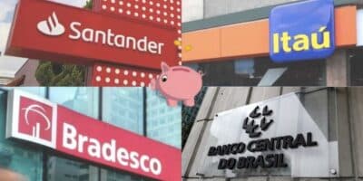 Santander, Itaú, Bradesco e imagem ilustrativa de poupança (Fotos: Reproduções / Internet / Freepik)