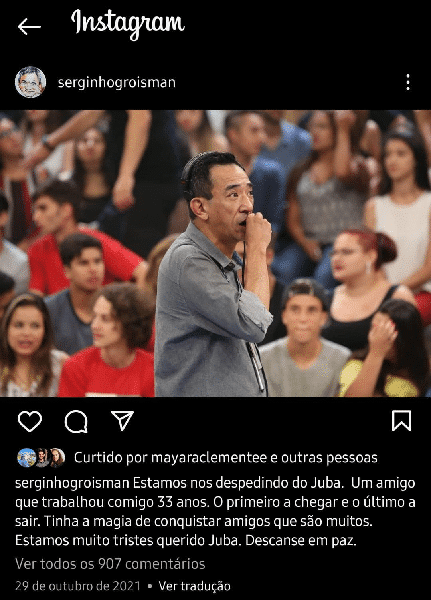 Publicação de Serginho Groisman (Foto: Reprodução/ Instagram)