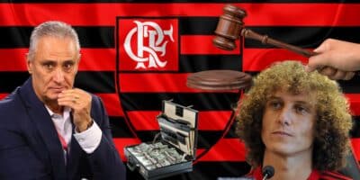 Tite, David Luiz, bandeira do Flamengo e martelo batido - Foto Reprodução Internet