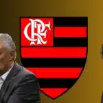 Tite, Landim e escudo do Flamengo (Foto - Montagem TV Foco)