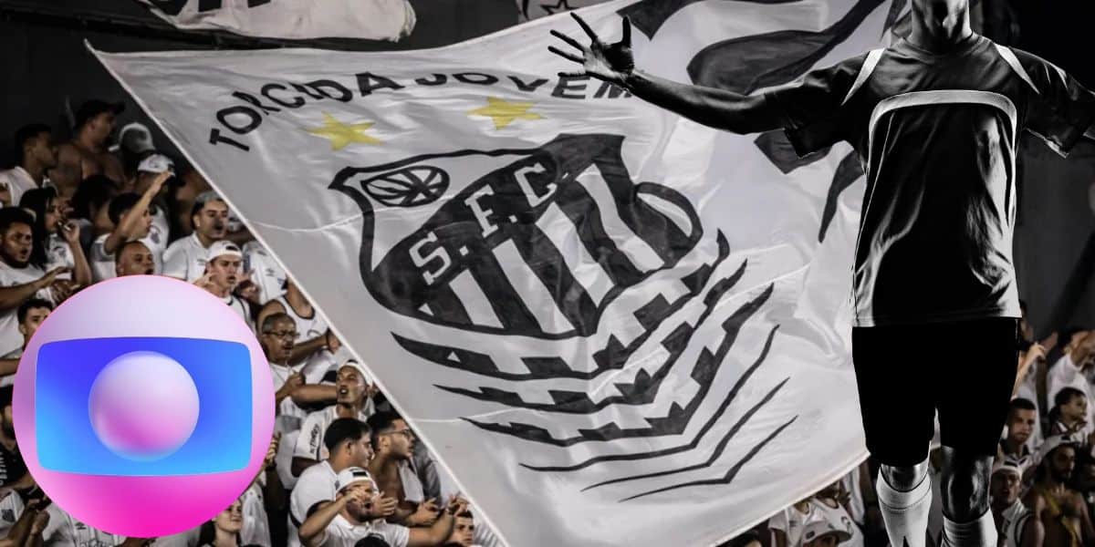 Torcida do Santos com logo da Globo e jogador - Foto Reprodução Internet