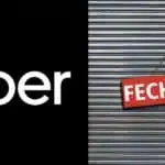 Logo da Uber e loja fechada (Fotos: Reproduções / Internet)