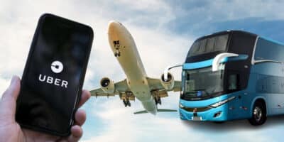 Uber, ônibus e avião (Foto: Reprodução, Montagem - TV Foco)