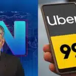 William Bonner com logos da Uber e 99 - Foto Reprodução Internet