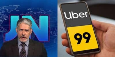 William Bonner com logos da Uber e 99 - Foto Reprodução Internet